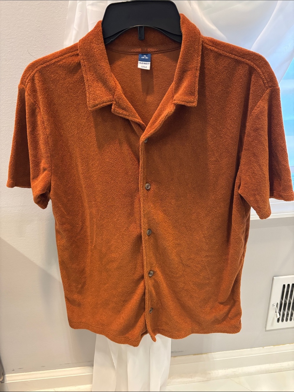 Old Navy Terracotta Short-Sleeve Terry Button-Up Shirt Size 14 16